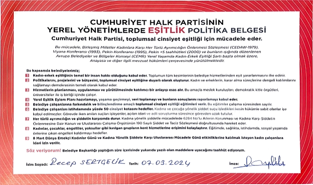 RECEP SERTÇELİK, YEREL YÖNETİMLERDE EŞİTLİK POLİTİKA BELGESİNİ İMZALADI