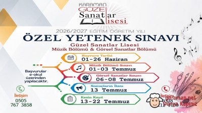 Karaman Güzel Sanatlar Lisesi'nde Özel Yetenek Sınavı Başvuruları Başladı