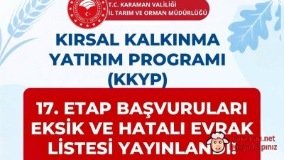 2026 Yılı 17. Etap Kırsal Kalkınma Başvurularında Eksik Evrak Uyarısı