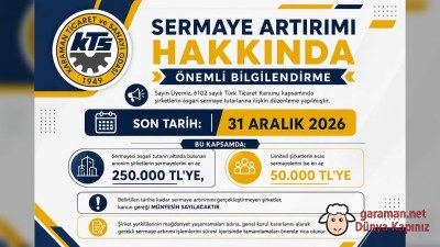 Karaman TSO: Şirketler Sermaye Artırımını 2026'ya Kadar Yapm