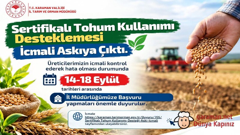 Sertifikalı Tohum Kullanımı Desteklemesi İcmali Askıya Çıktı
